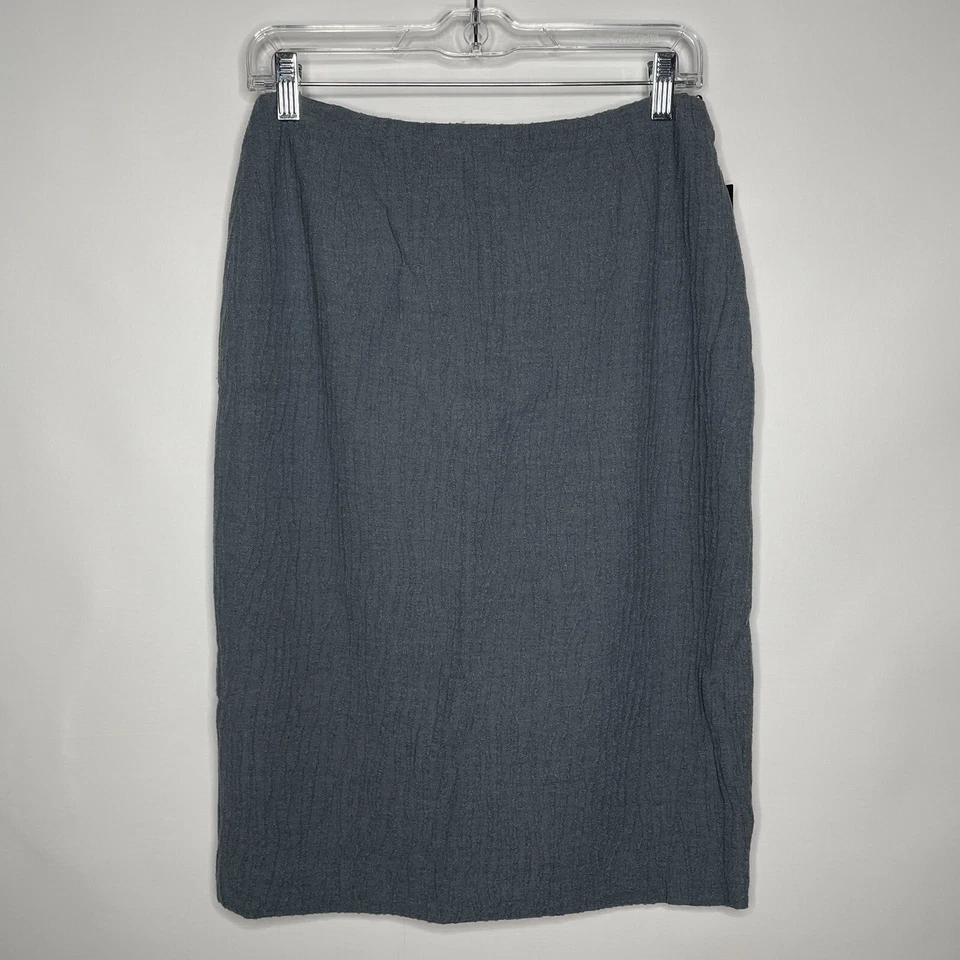 Vintage 90s Emanuel Ungaro Gray Textured Silk Wool Blend Pencil Skirt Size 8