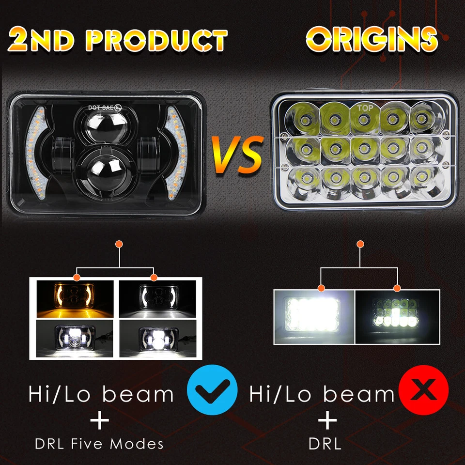 4PCS 4X6" LED Headlights DRL Hi/Lo Beam For Chevrolet R2500 Suburban 1989-1991 Foto 4 de 4