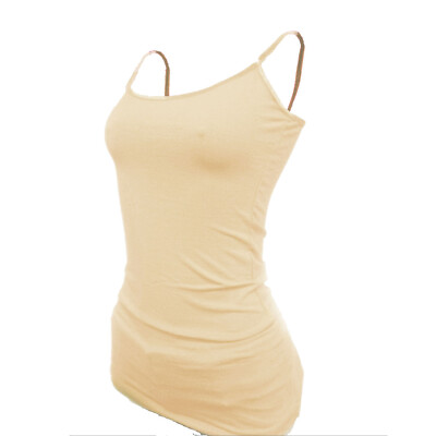 (Bozzolo) Plain Long Tank Top w/Spaghetti Straps Cotton Cami  Junior Size S M L