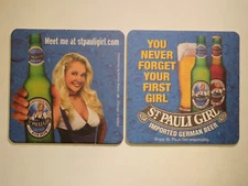 Beer Coaster ~ ST PAULI GIRL: Germany's Fun Loving Bier; Never Forget Your First
