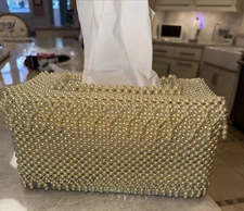Vintage FAUX Pearl Beaded Bath Tissue Box  Holder Cover Very Pretty And Classy