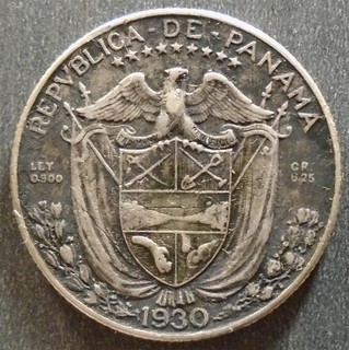 Panama Silver 1/4 Balboa 1930 dark toned