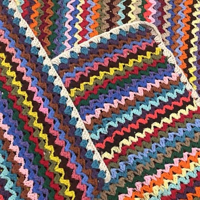 Boho Crochet Throw Afghan Blanket Multi Colored Chevron ~40  X ~62  Vintage