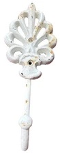 Farmhouse Shabby Chic White Metal Hook Fleur De Lis Wall Mount Coat Towel