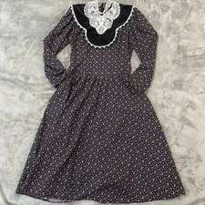 Vintage Gunne Sax Drop Waist Dress Women's 4 Purple Floral Cottage Prairie Bib