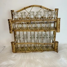 Rattan Tortoise Shell Bamboo 2 Tier Kitchen Spice Rack With 12 Glass Jars