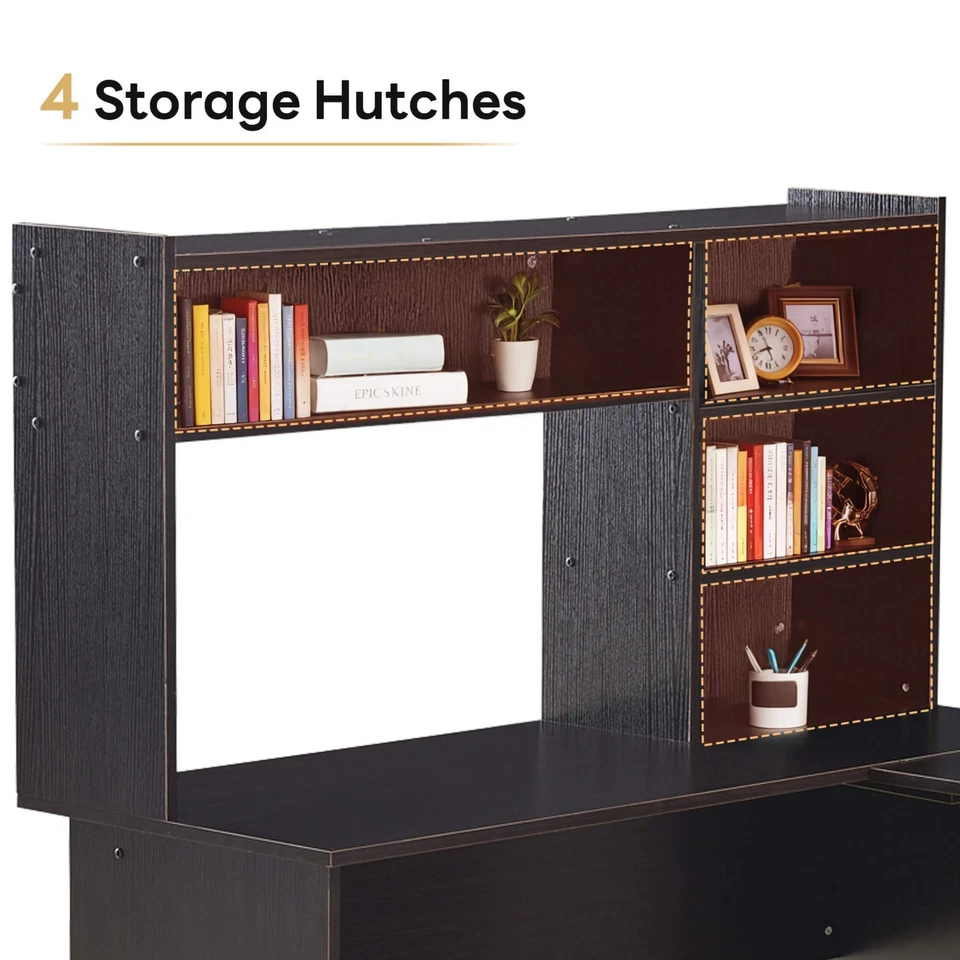 Ivinta L-Shaped Computer Desk with Storage Hutch for Home Office, Dark Brown - Image 3 of 4