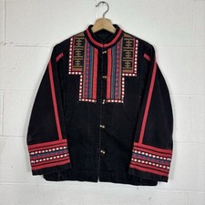 Vintage Hand Embroidered Denim Folk Jacket Traditional Ethnic Coat Size Medium