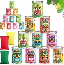 Hawaiian Tiki Can Toss Game Bean Bag with 10 red, green, yellow, pink 