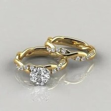 3CT Certified Moissanite Trending Women's Bridal Set Ring 10KT Solid Yellow Gold