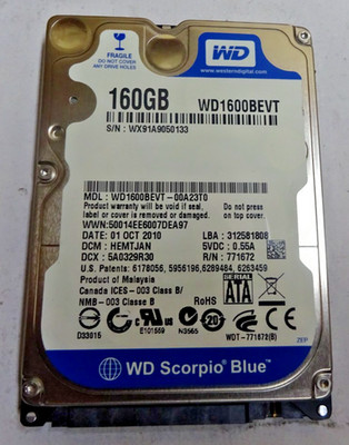 WESTERN DIGITAL *WD1600BEVT* 160 GB * SATA HDD Notebook 2,5 Zoll #NFP1630
