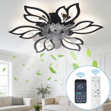 28.7" Black Ceiling Fan with Light Low Profile LED Dimmable Remote 6 Speeds
