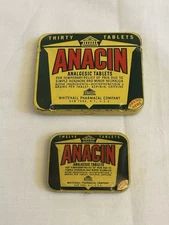 Vintage Anacin Tablet Tin Lot Whitehall Pharmacal 12 & 30 Count Headache Cure