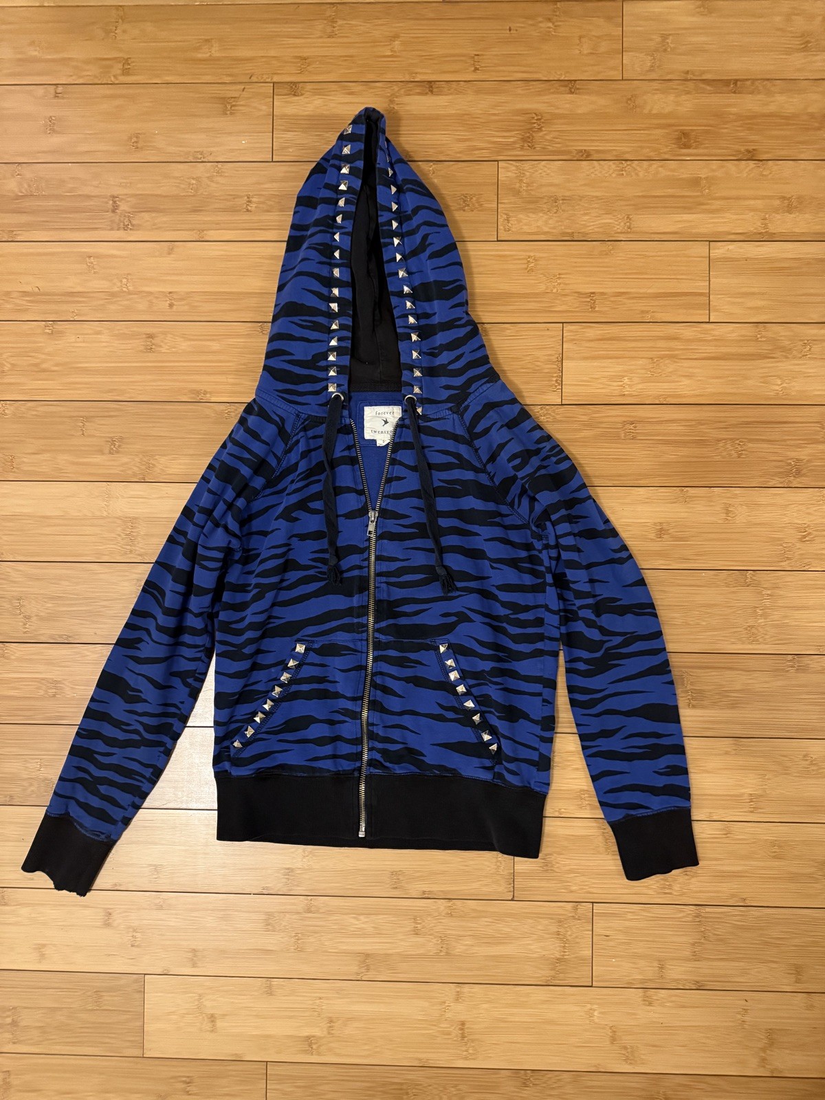Abbey Dawn Inspired Blue Zebra Tiger Hoodie Custom Hand Studded Y2K Sz S Y2K