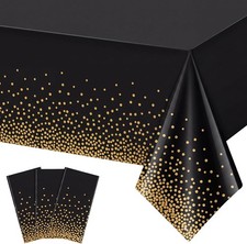 3 Pack Plastic Black and Gold Tablecloth, 54 X 108Inch Disposable Gold Dot