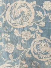 Vintage Japanese Light Indigo Katazome Cotton Fabric Crepe Yoryu Butterfly 2pc