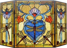CHLOE Lighting ZYGO Tiffany-Style 3pcs Folding Dragonfly Fireplace Screen 44" W