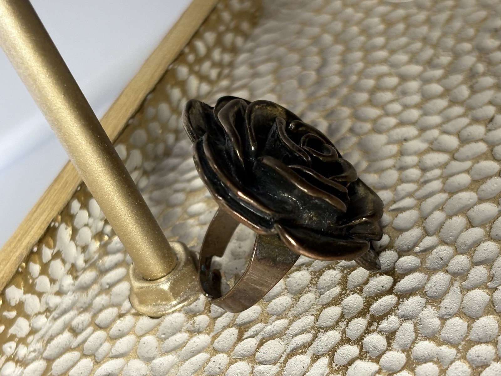 Vintage Rose Statement Ring Adjustable Brushed Go… - image 8