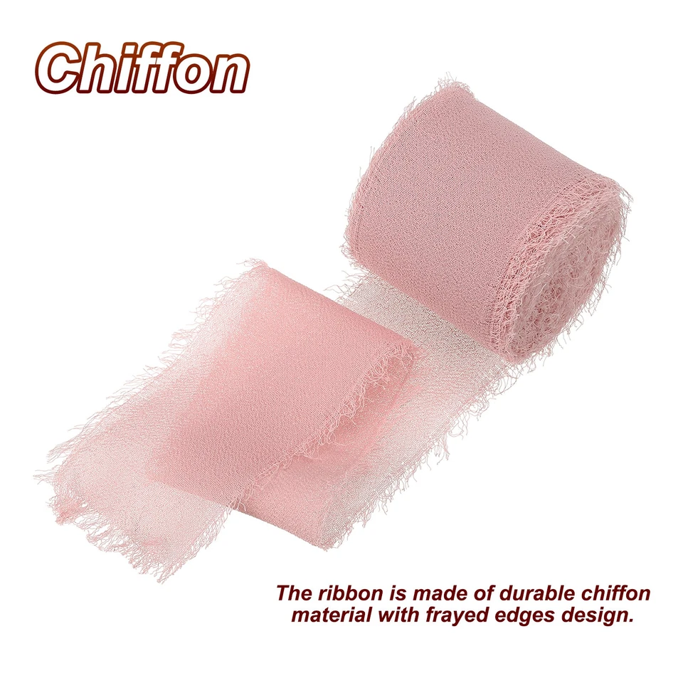 Dusty Rose Fringe Chiffon Silk Ribbon 1.5"x5Yard 3 Roll Handmade Frayed Ribbon - Image 3 of 4