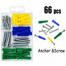 66Pcs Wall Plug Anchors and Screws Set Self Drilling Drywall Fixing Kit UK