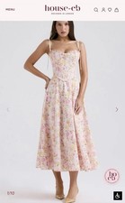 House Of CB Clarabelle Pink Meadow Print Cotton Corset Midi Sundress Size L, D-E