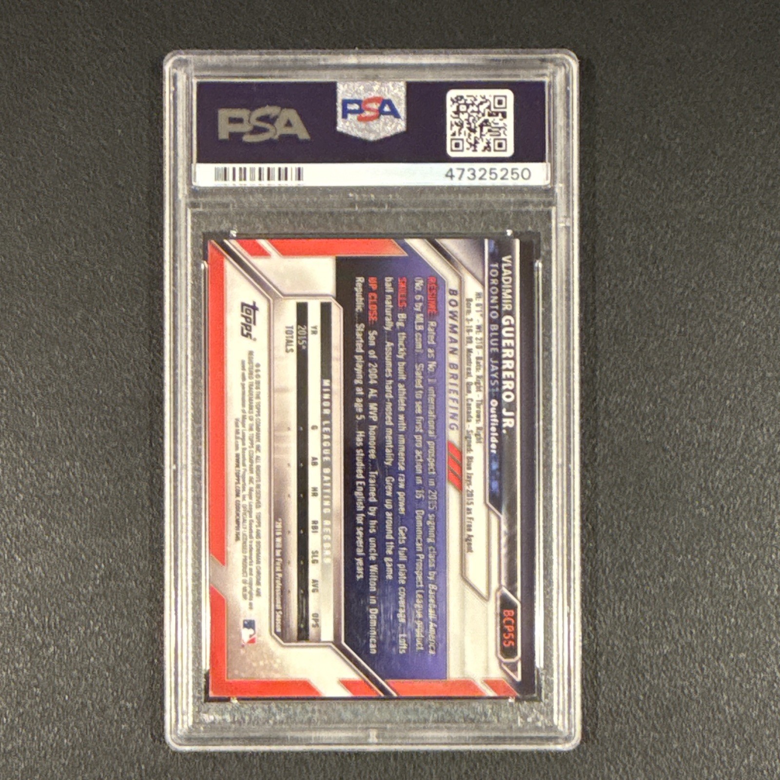 Bowman 2016 Prospects Chrome Vladimir Guerrero Jr. #BCP55 RC PSA 10 Jays view 2
