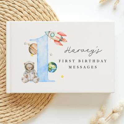 Personalisiertes Gästebuch Blue Space Geburtstag Party