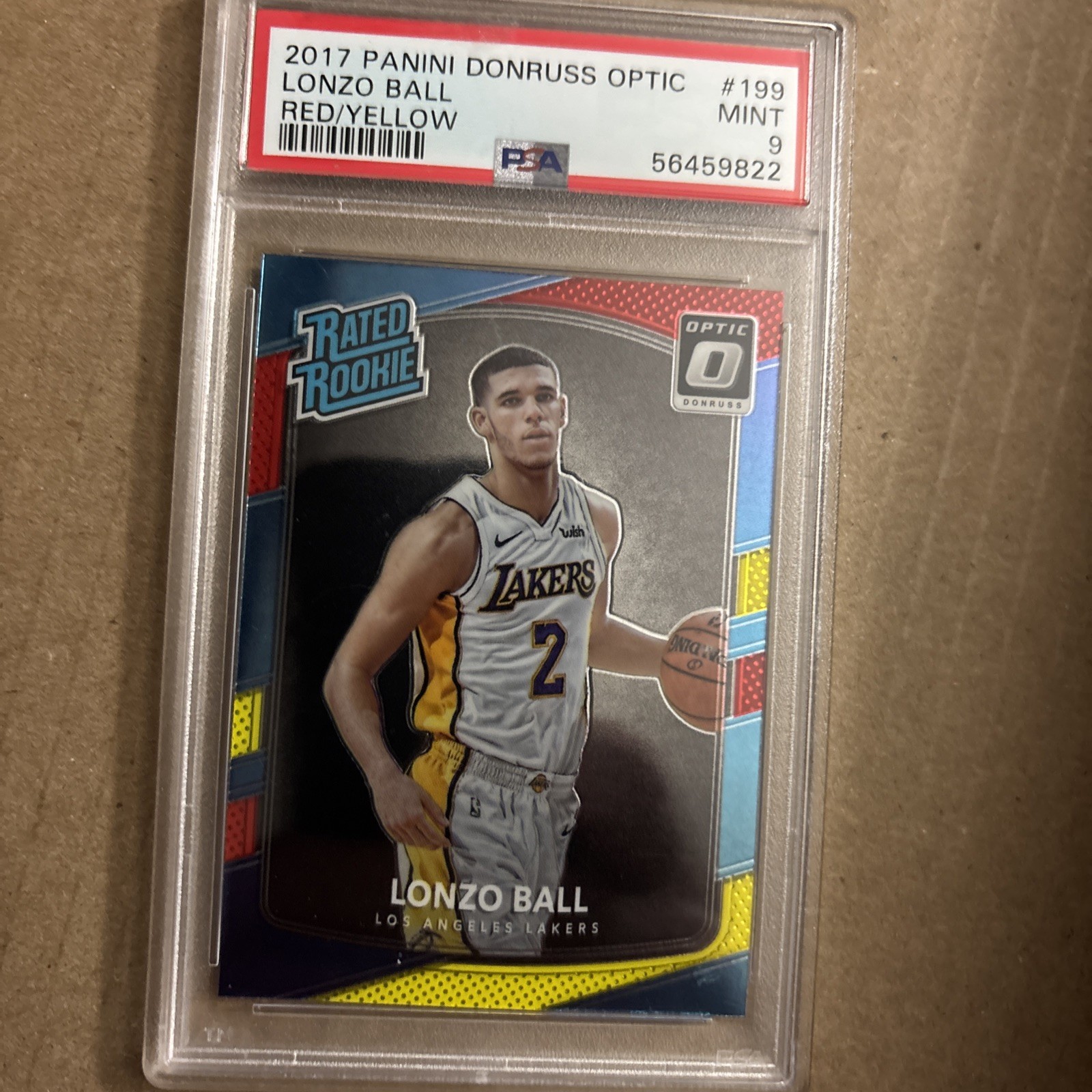 2017 Panini Donruss Optic #199 Lonzo Ball Red / Yellow RC PSA 9 Lakers Cavs