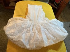 Vintage White Nylon Bridal PETTICOAT Crinoline Slip Skirt -Lace Hem sz 12