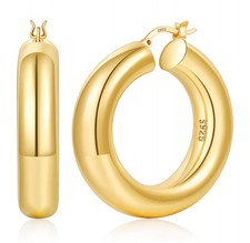 8mm 14K Gold Plated Hoop Earrings Hypoallergenic Chunky Hoop Earrings Lightwe...
