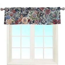Bohemian Floral Dahlia Scroll Paisley Window Curtain Valance Boho Dahlia-gray
