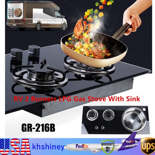 GR-B002 Single Burner LPG RV Stove - Tempered Glass Lid Cooktop For Caravan Camping Boat