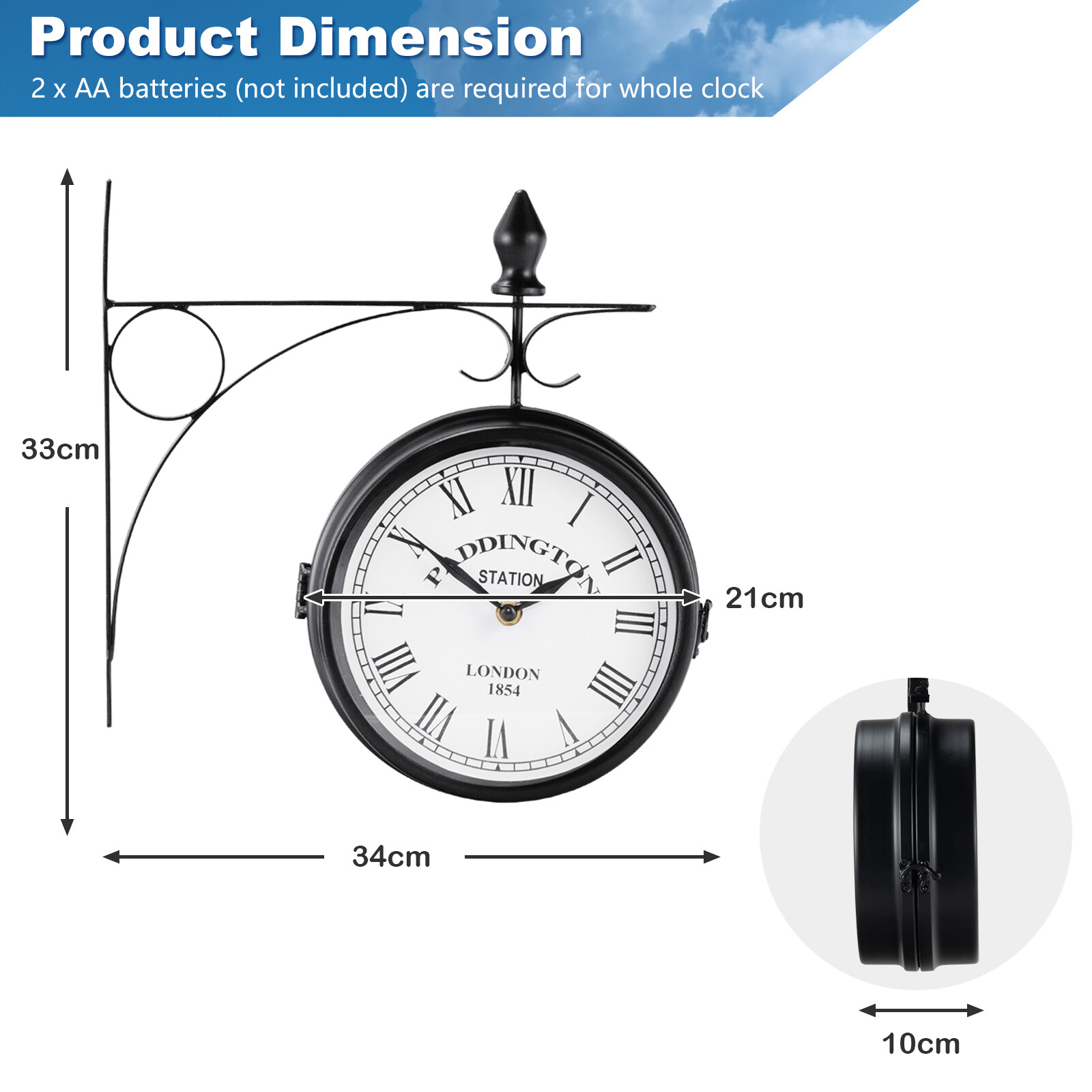 Outdoor Garden Paddington Station Classic Wall Clock Double Sided Clock
