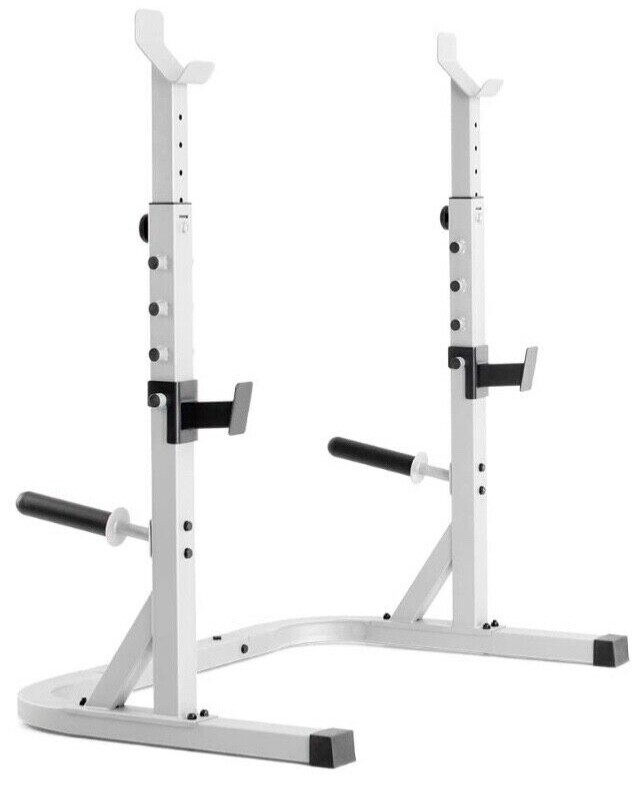 Weider Platinum Olympic Squat Weight Rack Stands Spotters and Bar Holds 310 lb