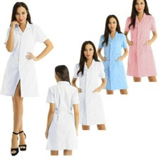 Women's Scrub Lab Coat Doctor Nurse Uniform Dress Hospital Medical Work Coat
