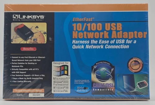 Linksys USB100TX EtherFast 10/100 USB Ethernet Network Adapter - NEW, SEALED