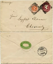 1896 STATIONERY STO UPRATED WILDT & Co LEICESTER.. GREEN WAFER to CHEMNITZ