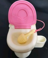 Fisher Price Loving Family Dollhouse Bathroom Pink White Doll Toilet with Brush
