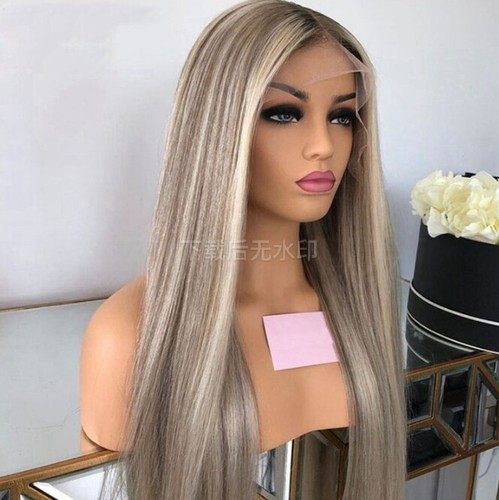 Full Lace Front Wigs 100% Human Hair Balayage Ash Blonde with Platinum Blond Wig - Picture 3 of 7