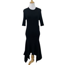 Vince Camuto Elbow Sleeve Dress Womens 8 Black Asymmetrical Ribbed Sweater Knit