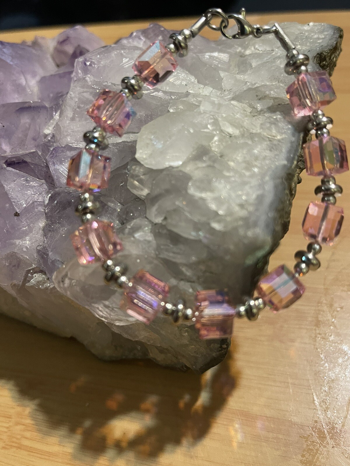 Swarovski Crystal Cube Rose Bracelet 7 Inches Adjustable-image