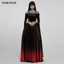 PUNK RAVE Gothic Women Gradient Color Gown Sexy Off Shoulder Lace Long Dresses