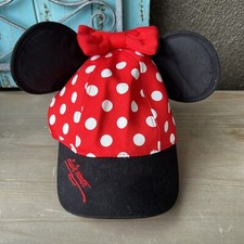 Disneyland Parks Minnie Mouse Hat Youth Ears Bow Polka Dot Snap Back Red Black