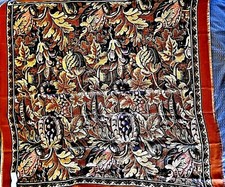 Elaine Gold Polyester Scarf 34" x 35" Brown Leaves Acorns Grapes Fringe- ITALY