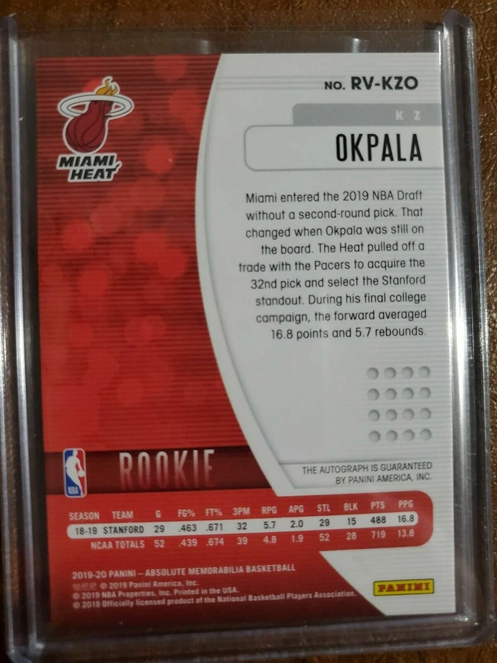 2019-20 Absolute Memorabilia KZ Okpala RC Auto #RV-ZKO Miami Heat SP - Image 2 of 2