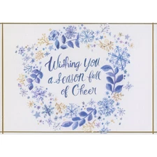 Wishing You a Season of Cheer Blue Wreath Snowflakes Box of 14 Christmas Cards