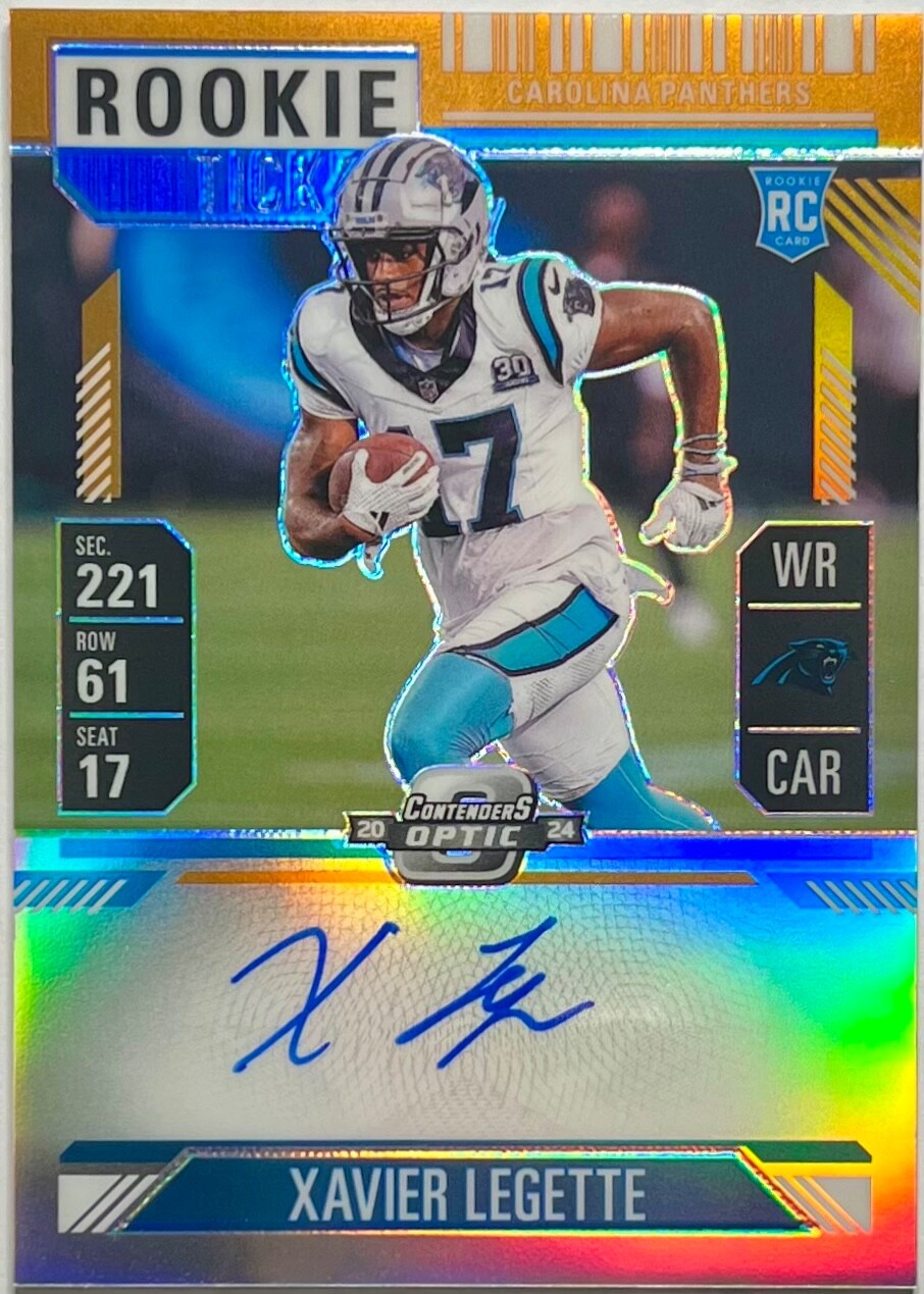 2024 Panini Contenders Optic Xavier Legette Orange Rookie Ticket Auto /50 SSP