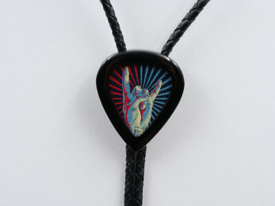Sign of the Horns Guitar Music Pick Black Titanium Cowboy Western Bolo Neck Tie
