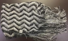 Langdale Rectangular Scarf Silver & Black Sparkly Woven Appearance w/ Tassels