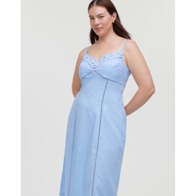 Madewell Sweetheart Midi Dress in Linen-Cotton Blend in Powder Blue | eBay Madewell Sweetheart Midi Dress in Linen-Cotton Blend in Powder Blue | eBay